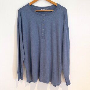 Devoted Women Blue Long Sleeve Henley Soft Warm Waffle Knit Shirt Size 2X